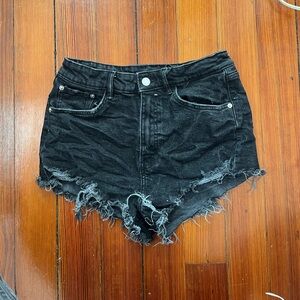 Zara Black High Waisted Distressed Denim Shorts